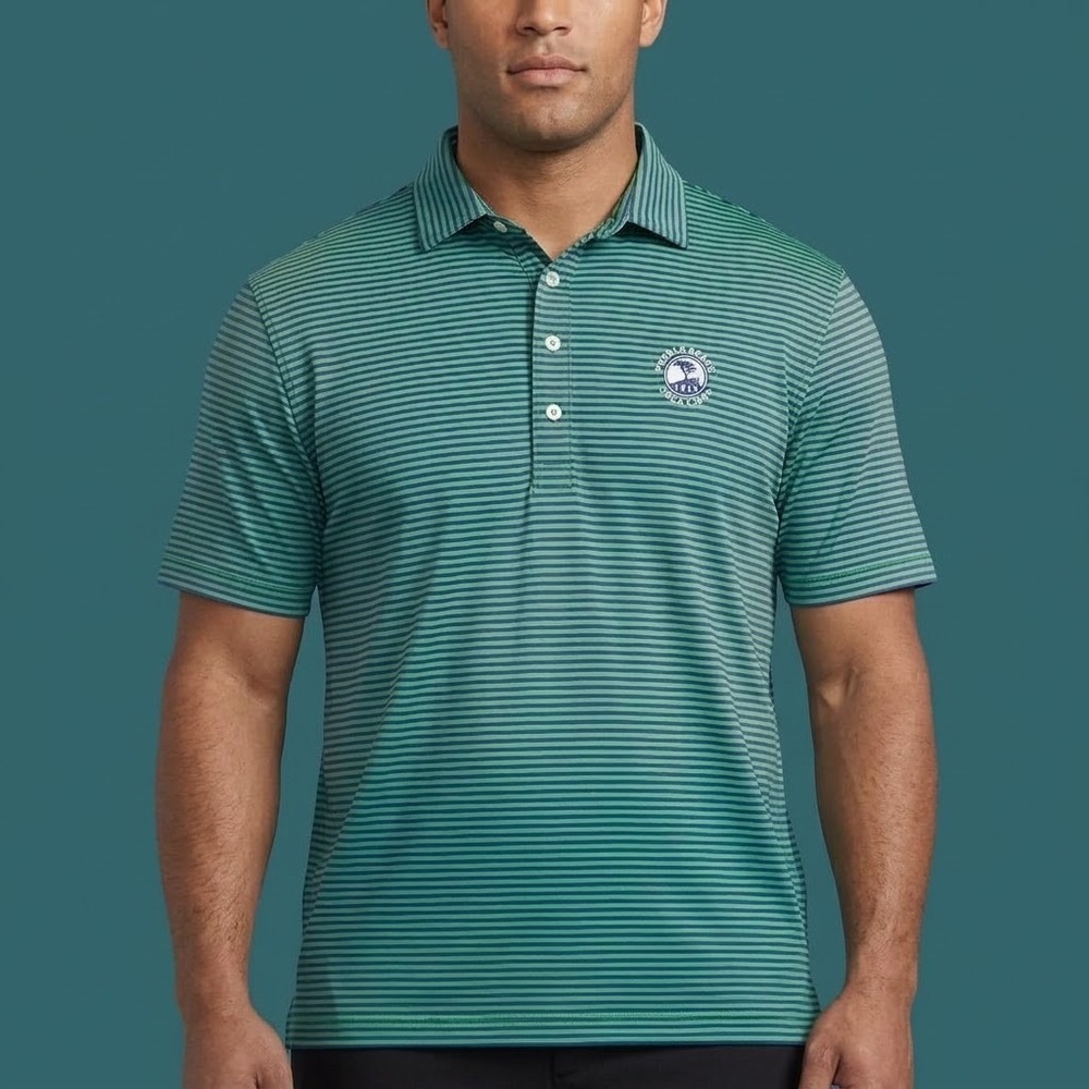 RLX Ralph Lauren Pebble Beach Golf Polo Mens L Green Blue Striped EUC